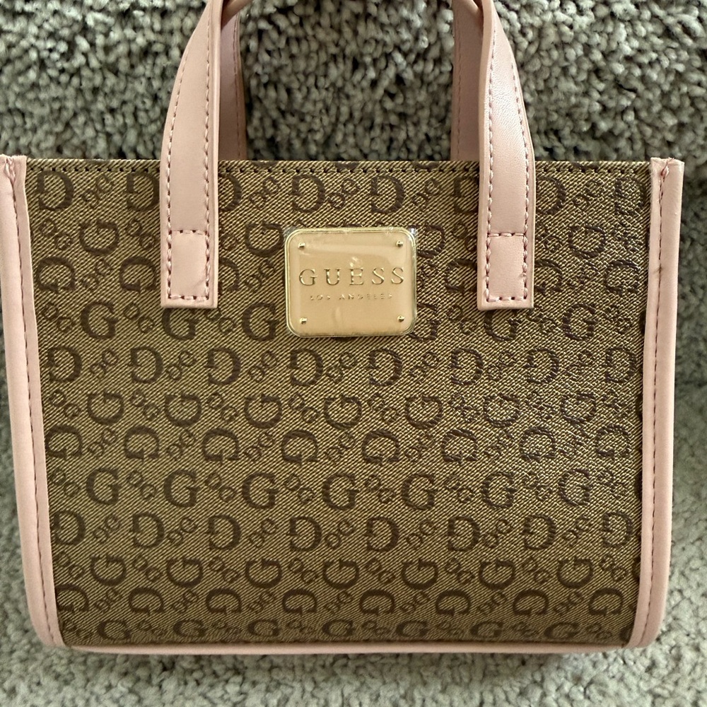 GUESS Tan and Pink Tote Bag
